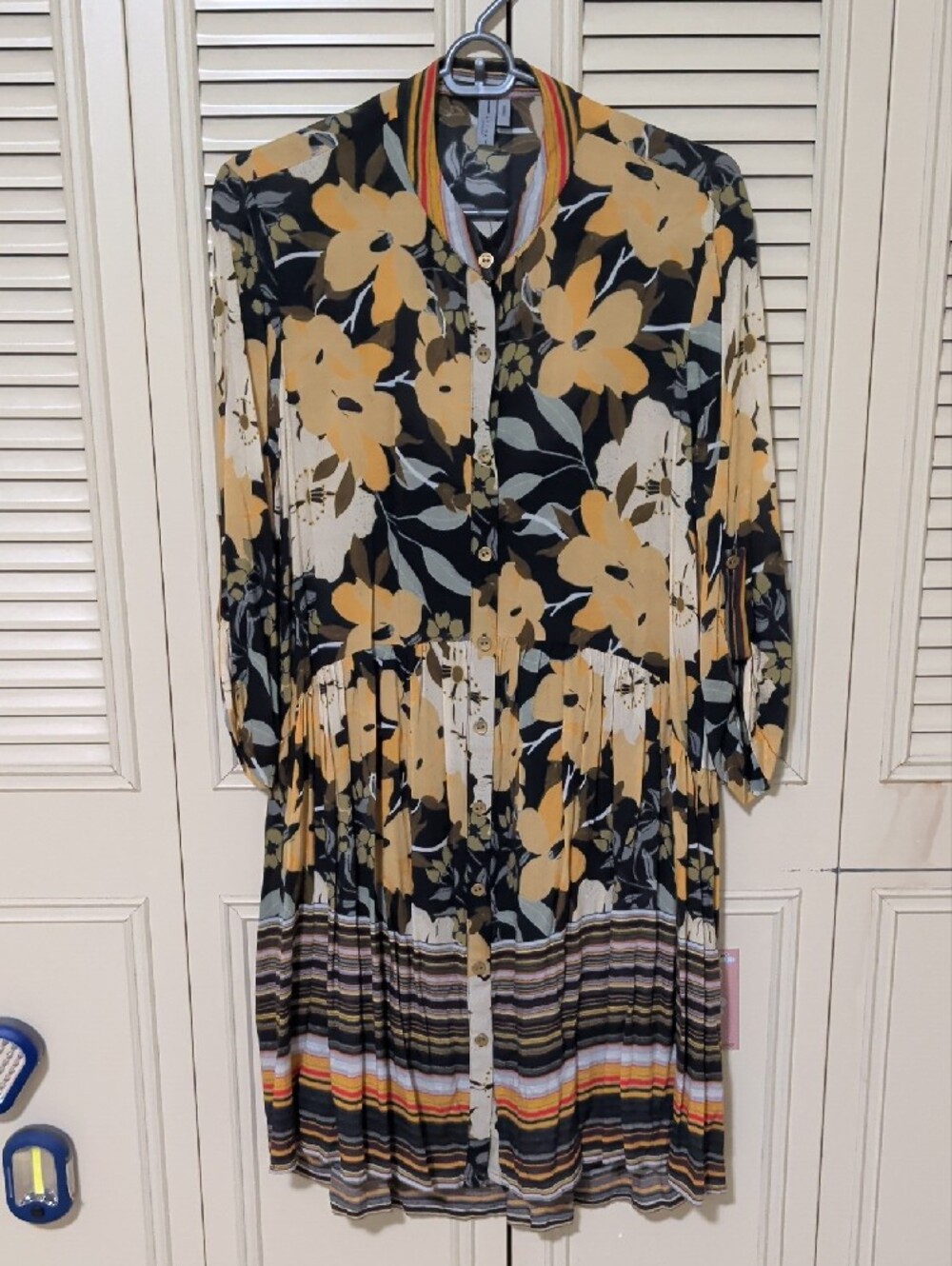 Blank London Floral Stripe Button-Front Dress in Yellow and Black